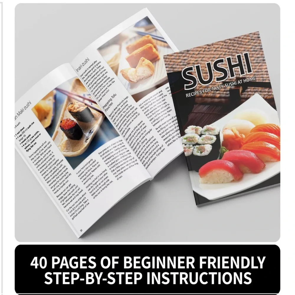 Intro To Sushi Kit Recipe Book, Serving Set, Chopsticks, Bamboo Roller NIB